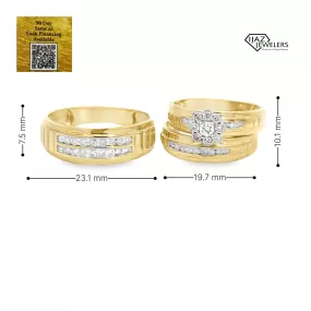 10K Gold 0.88 CTW Diamond Wedding Trio Set