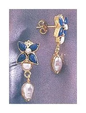 14k Fashion Lapis and Pearl Earrings