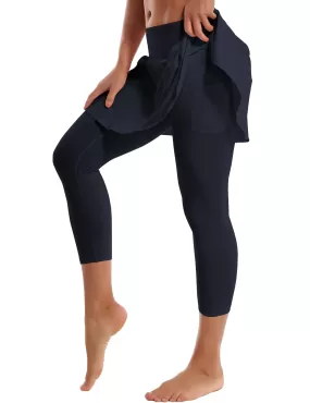 19" Capris Tennis Golf Skirted Leggings with Pockets darknavy