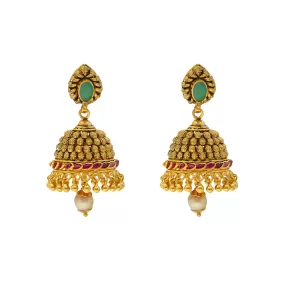 22K Yellow Gold Jeweled Jhumka Earrings (22.2gm)