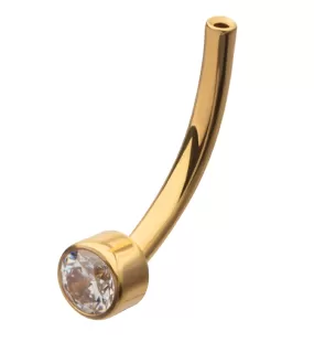 24kt Gold PVD Bezel Clear CZ Titanium Threadless Curved Barbell