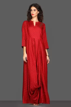 502587 Blood Red Draped Maxi Dress