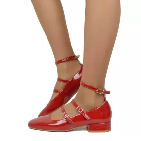 Ballerine Donna Rosse Punta Squadrata Mary Jane Made in Italy