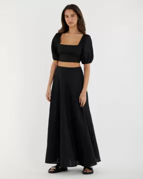 Beatrice Linen Maxi Skirt - Black