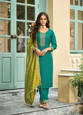 Charming Green Color Silk Embroidery Kurti With Dupatta