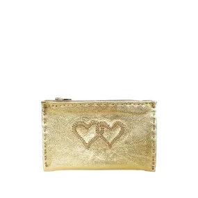 Embroidered Leather Coin Wallet *Love Edition* in Gold