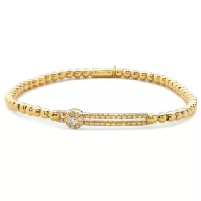 Hulchi Belluni Stretch Bracelet with Single Pave Diamond Moveable Station Yellow Gold