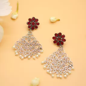 Jali Red Filigree Pearl Earrings