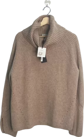 LILYSILK Beige Ribbed Turtleneck Sweater UK Size S