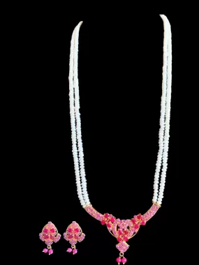 LN134  Ruby long  necklace  set in fresh water pearls ( READY TO SHIP )