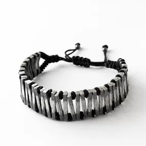 Men's Black Rope & Sterling Silver Wide Bracelet