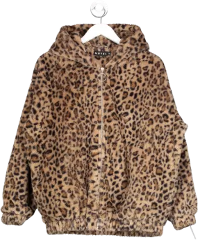 Motel Brown Emmerson Faux Leopard Fur Hooded Jacket UK XS