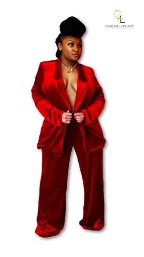 Red   size Velvet 2Pcs Suit