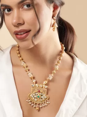 Rubans Gold-Toned Necklace Set with White and Gold Beads