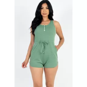 Sleeveless Drawstring Waist Button Tank Romper