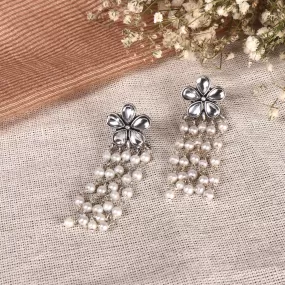 Teejh Blossom Polki Silver Oxidized Pearl Earrings