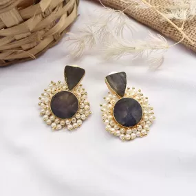 Teejh Preeti Olive Green Stone and Pearl Earring