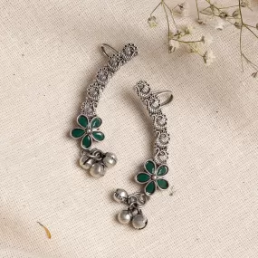 Teejh Viha Silver Oxidised Green Floral Earcuff