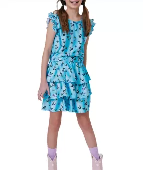 Terez Girls Blue Butterflies Tiered Skirt