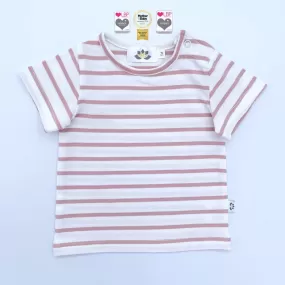 The Juno – Short-Sleeved Baby/Child Twinning Top – Rose & Ecru Stripe