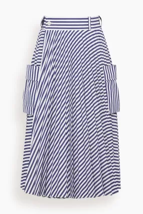 Thomas Mason Cotton Poplin Skirt in Navy Stripe