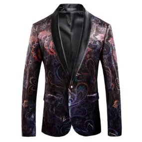 Tiger Print Velvet Blazer Men's - Purple