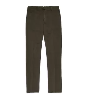 Trunk Welbeck Flat Front Cotton Trousers: Olive