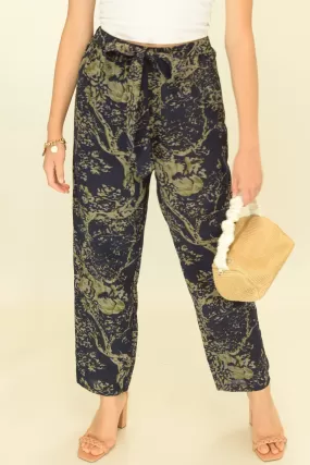 Tying Sash Belt Printed Woven Pants