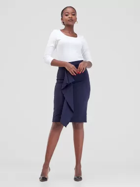 Vivo Tande Front Drape Skirt - Dark Navy