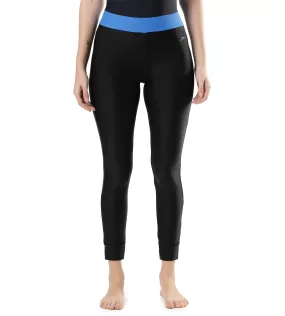 Women's Solid Contrast Leggings - Black & Bondi Blue